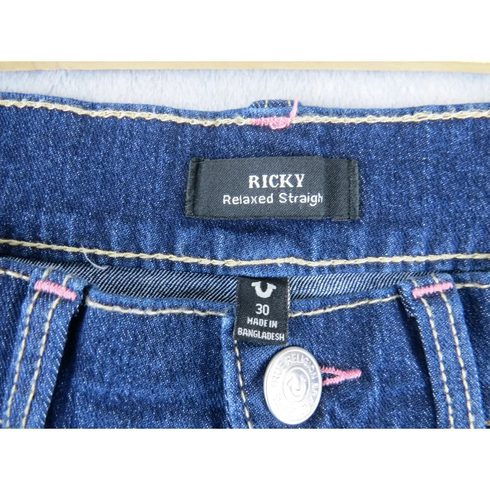 True Religion Ricky Relaxed Straight Men's Jeans W30 L34 Dark Wash NWT‎ Denim